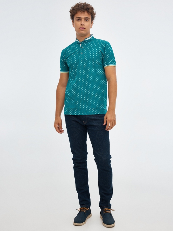 Geometric mao polo shirt emerald front view
