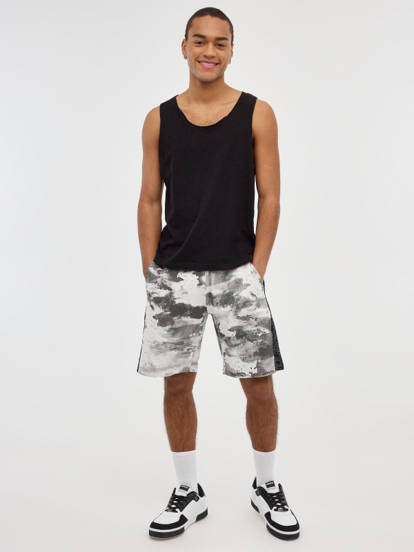 Impressão camuflada Bermudas Jogger Shorts cinza vista geral frontal