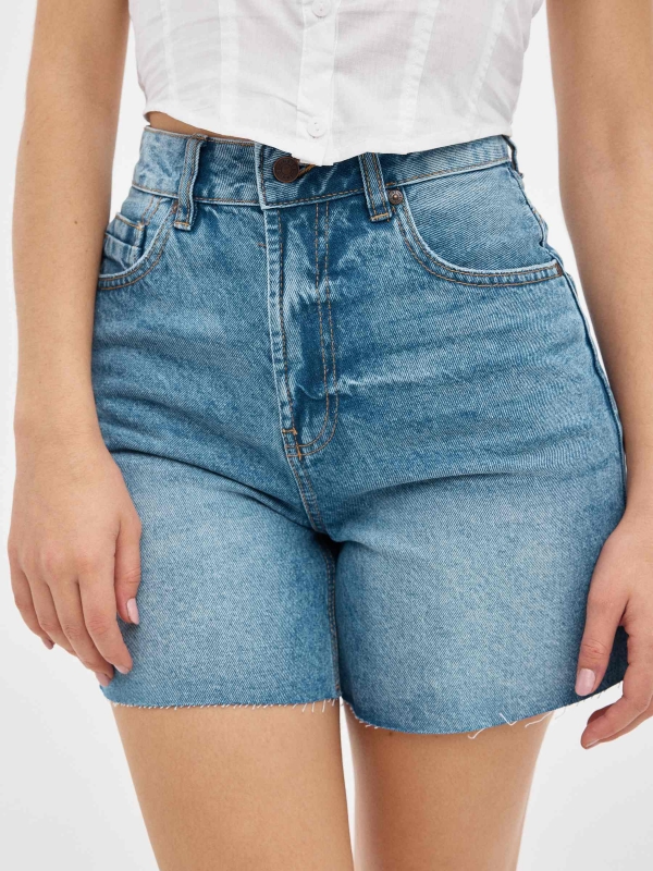 Regular Denim Bermuda Shorts High Waist blue detail view