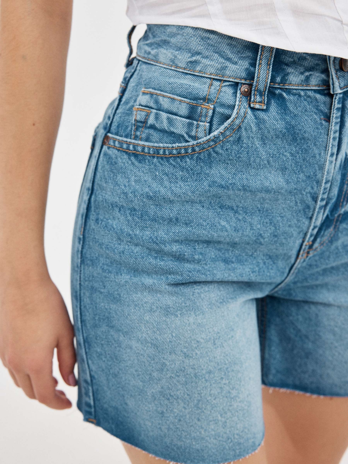 Regular Denim Bermuda Shorts High Waist blue detail view