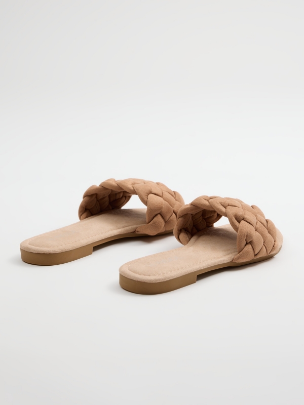 Brown braided shovel sandal light brown 45º back view