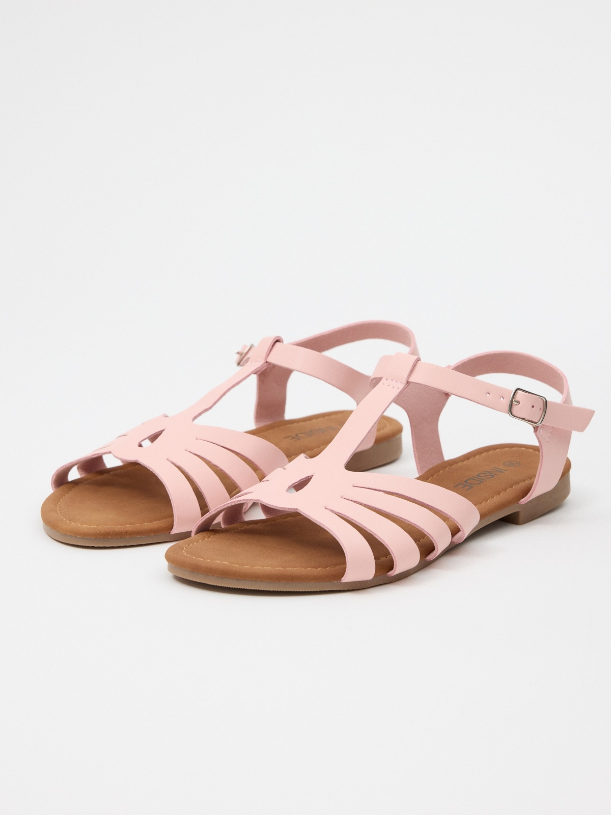 Sandals with crossed straps nude pink 45º front view