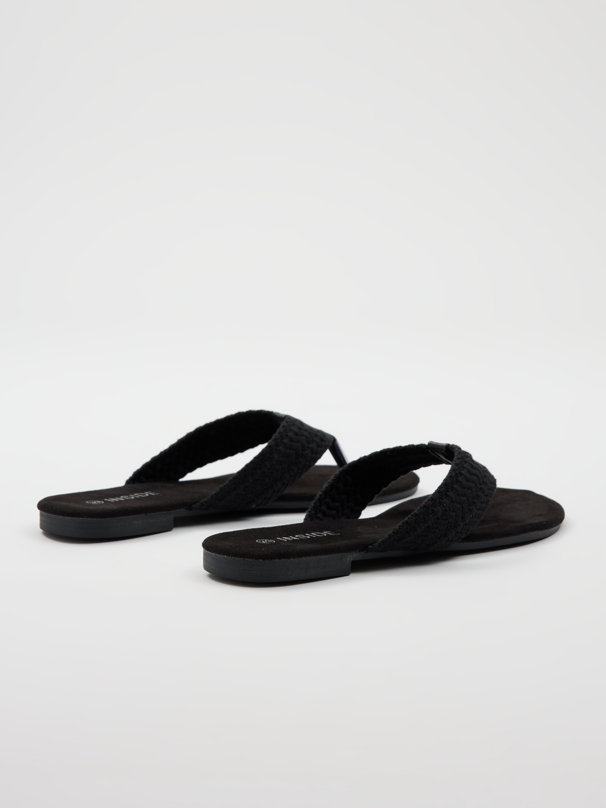 Embroidered toe sandal black 45º back view