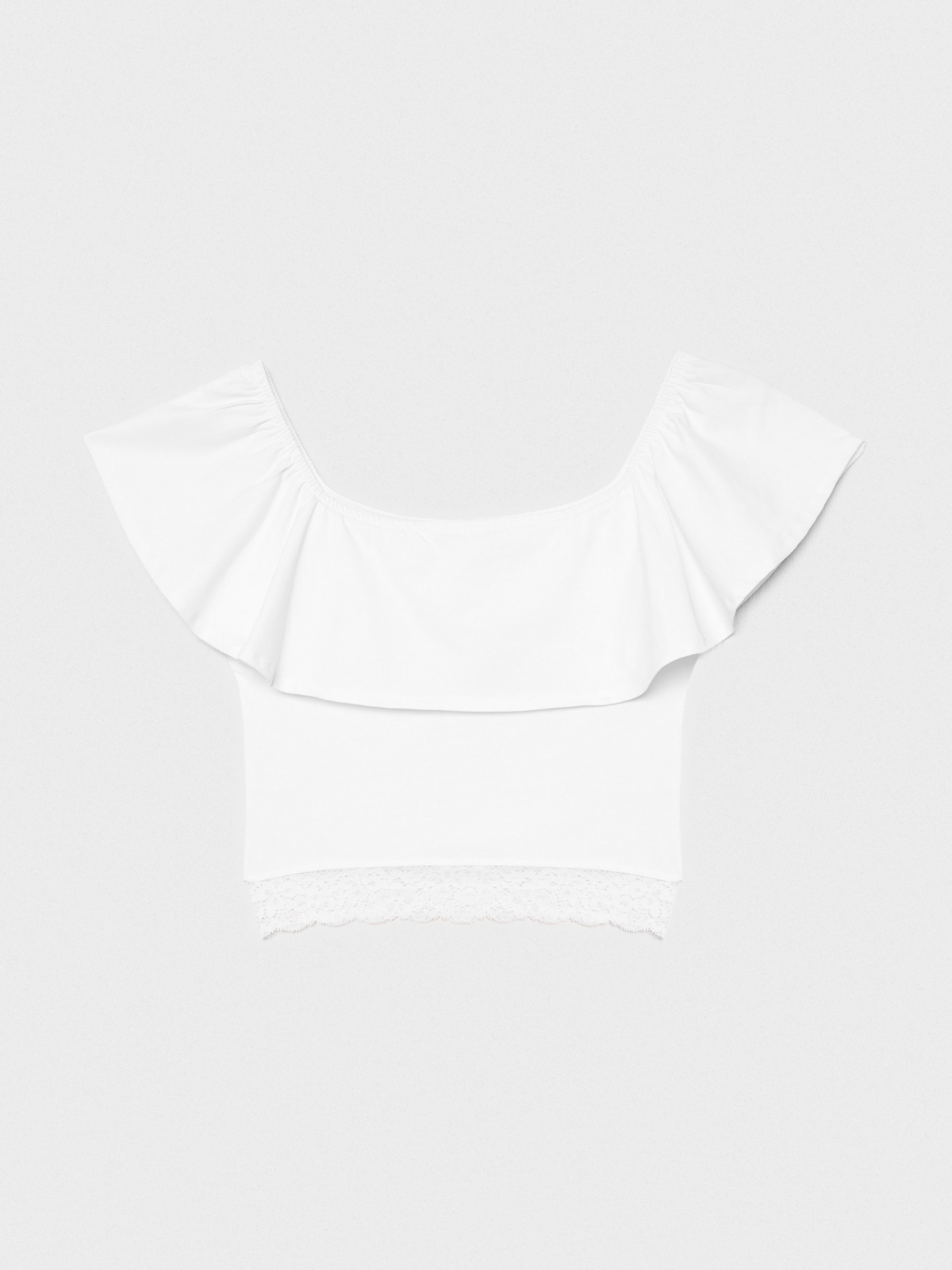  Ruffle bardot top white