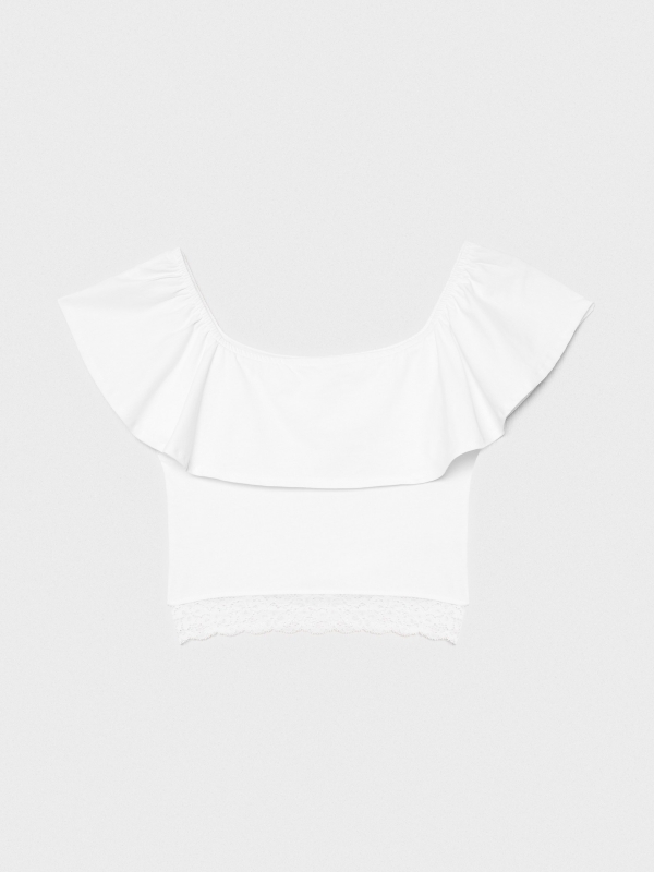  Ruffle bardot top white