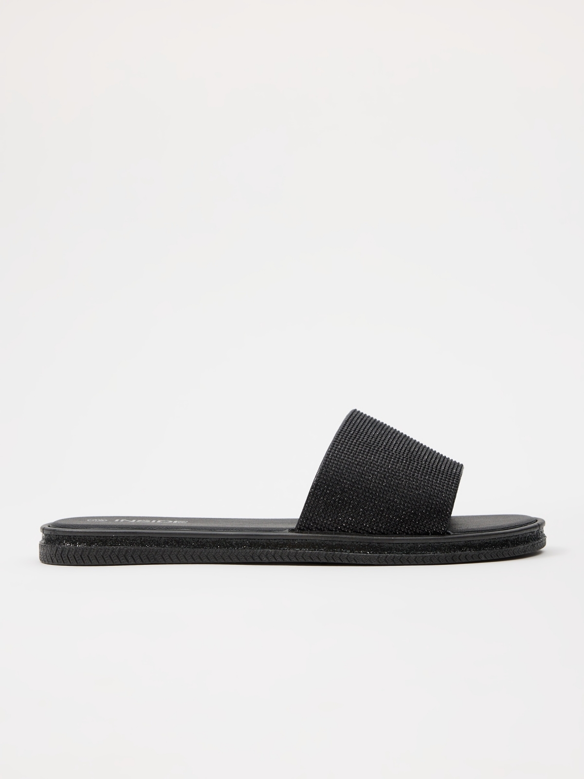 Black glitter shovel flip flops black 45º front view