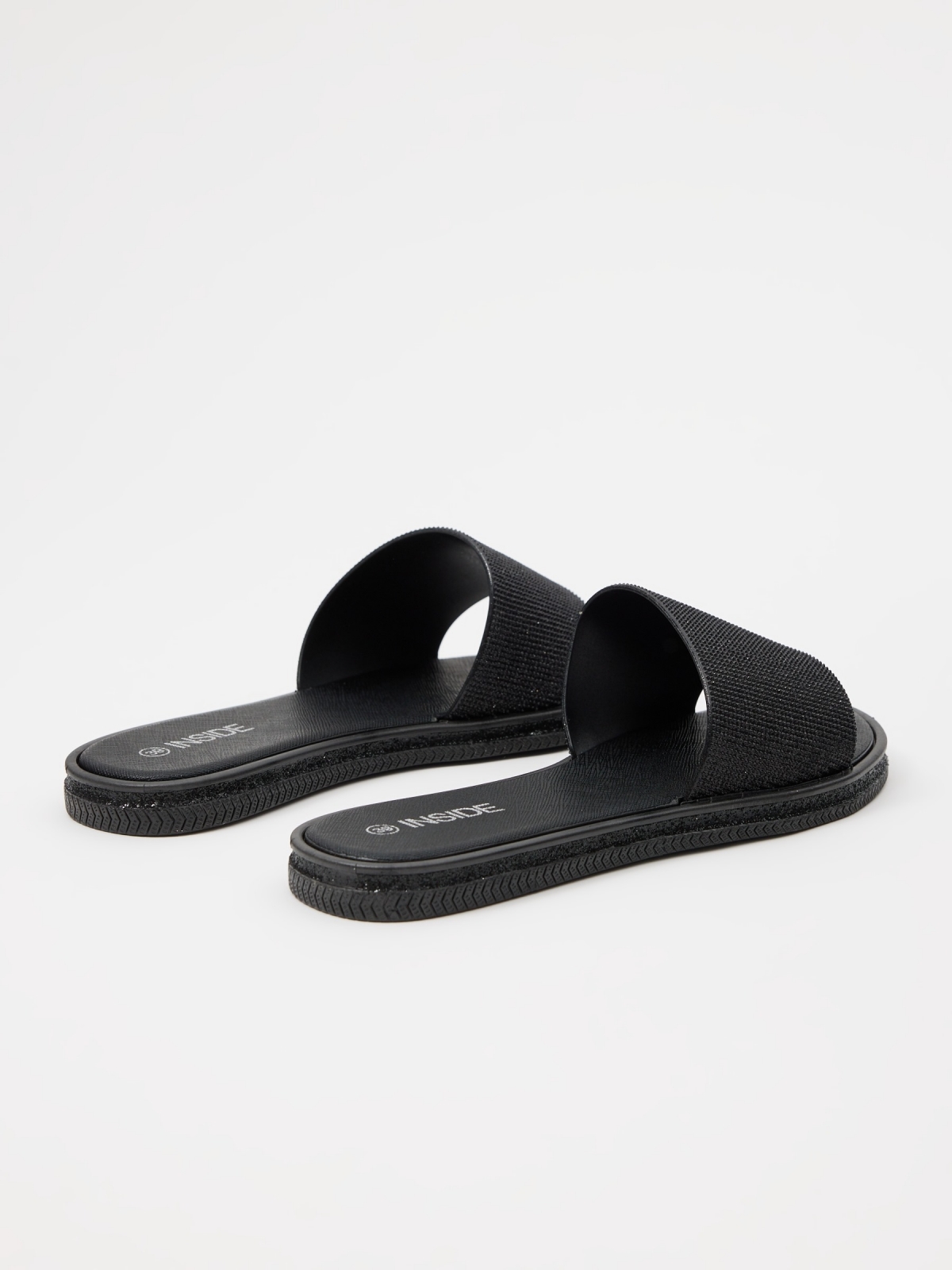 Black glitter shovel flip flops black zenithal view