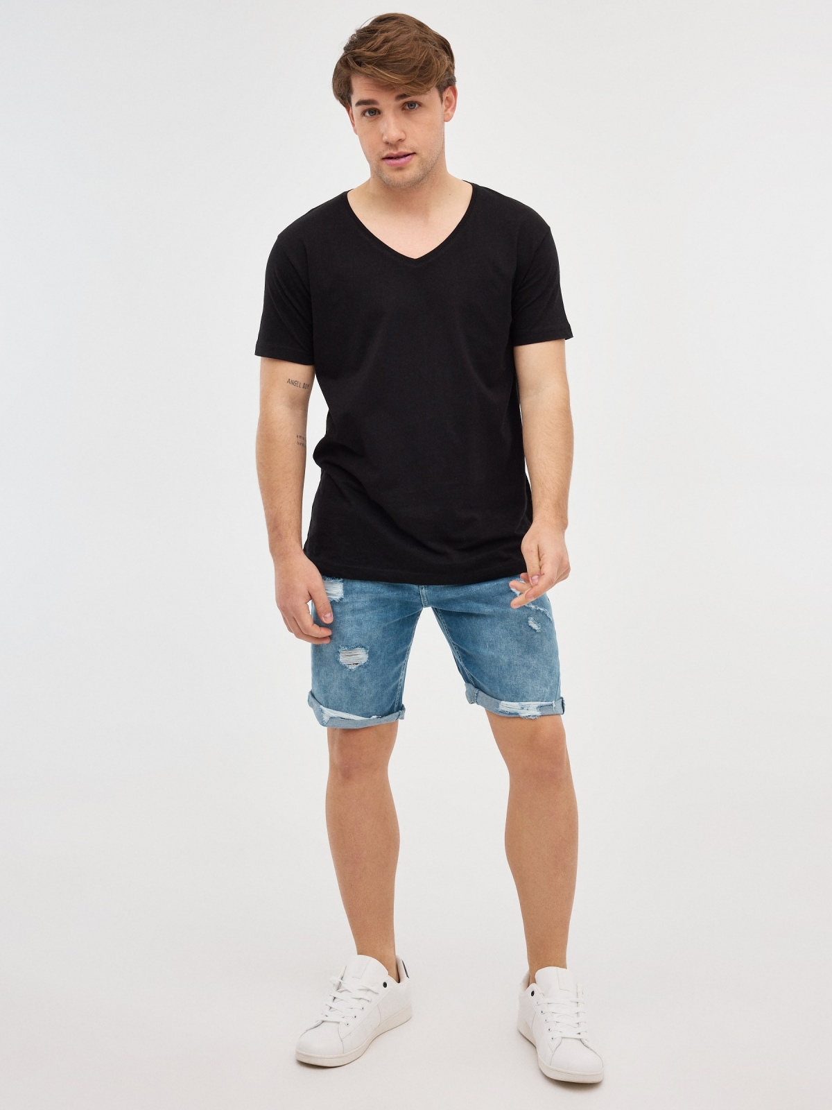 Denim Slim Bermuda Shorts blue general front view