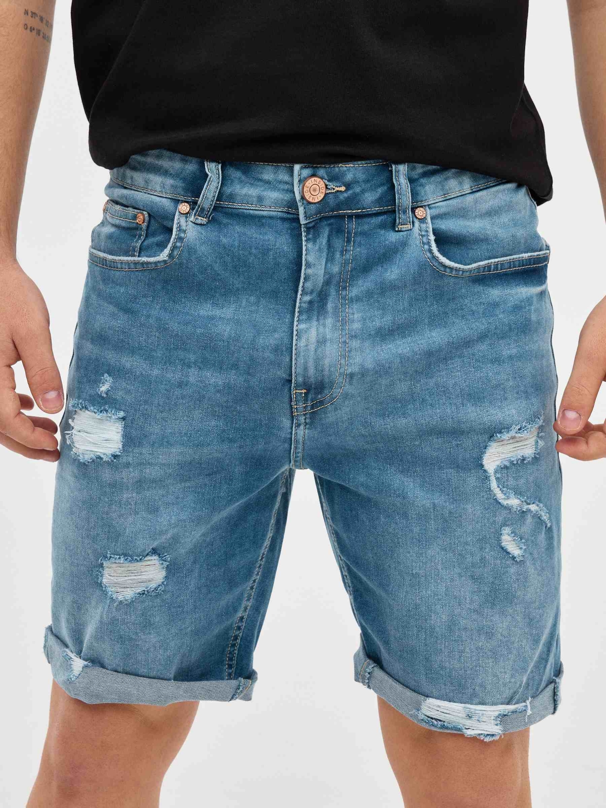 Denim Slim Bermuda Shorts blue back detail view