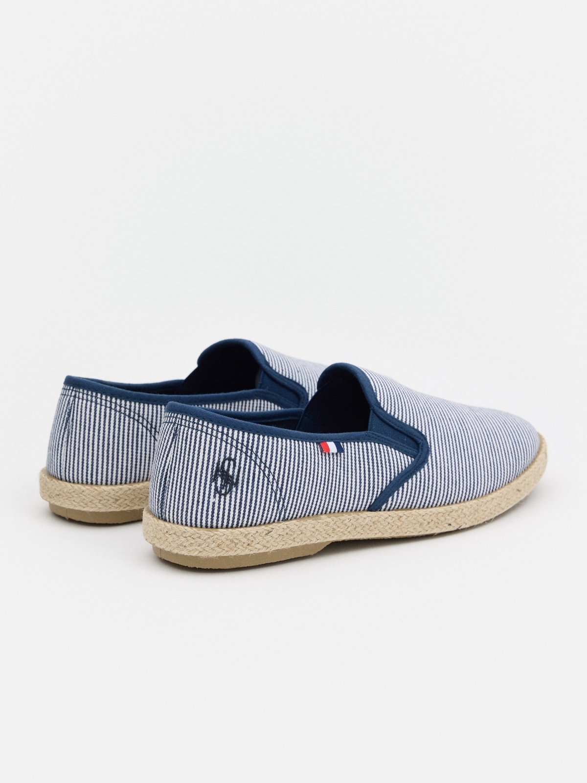 Striped print espadrille navy 45º back view