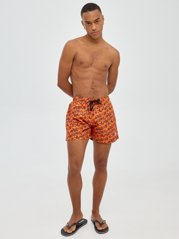 Totalprint swimsuit palm trees orange general front view