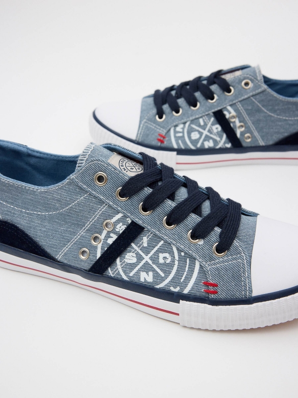 Casual canvas sneaker with toe cap steel blue detail view