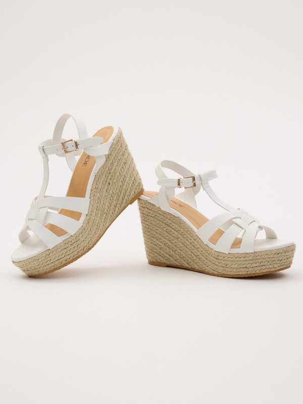 Jute wedge with strips white detail view