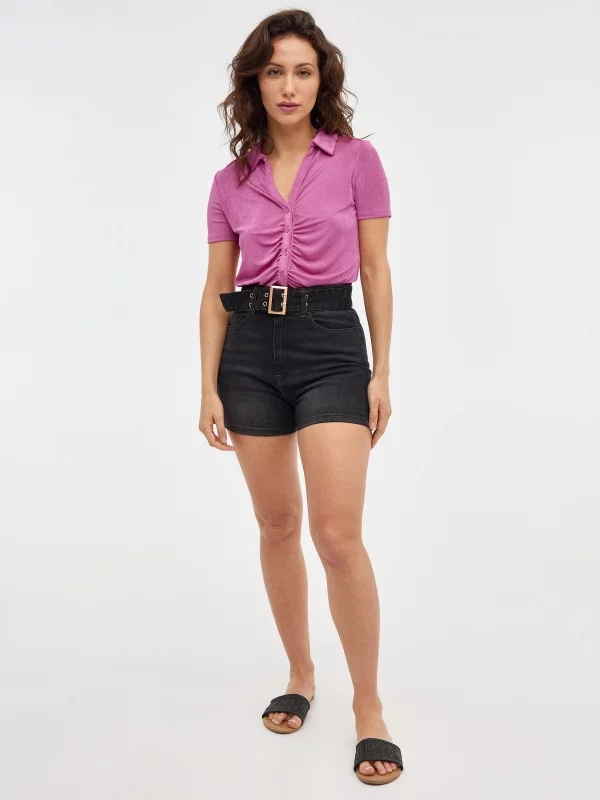 Shorts Denim con cinturón negro vista general frontal
