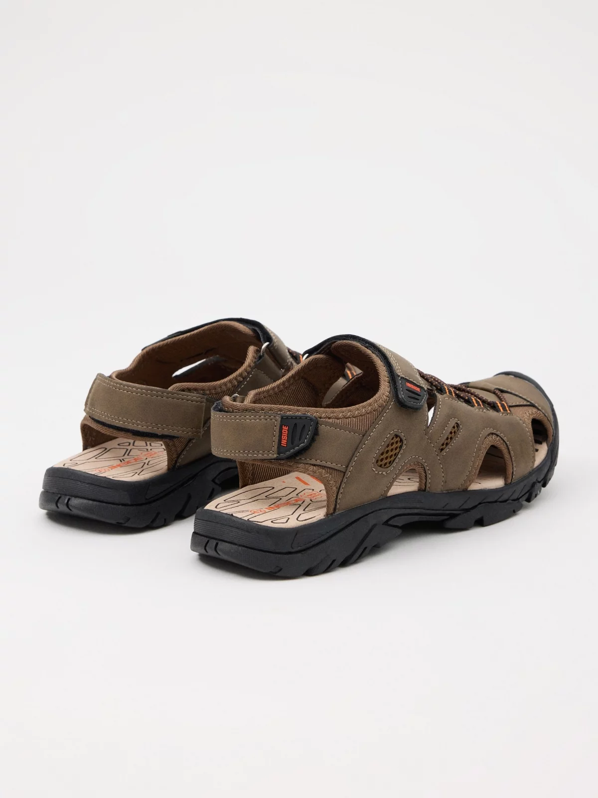 Sport crab sandal velcro earth brown 45º back view