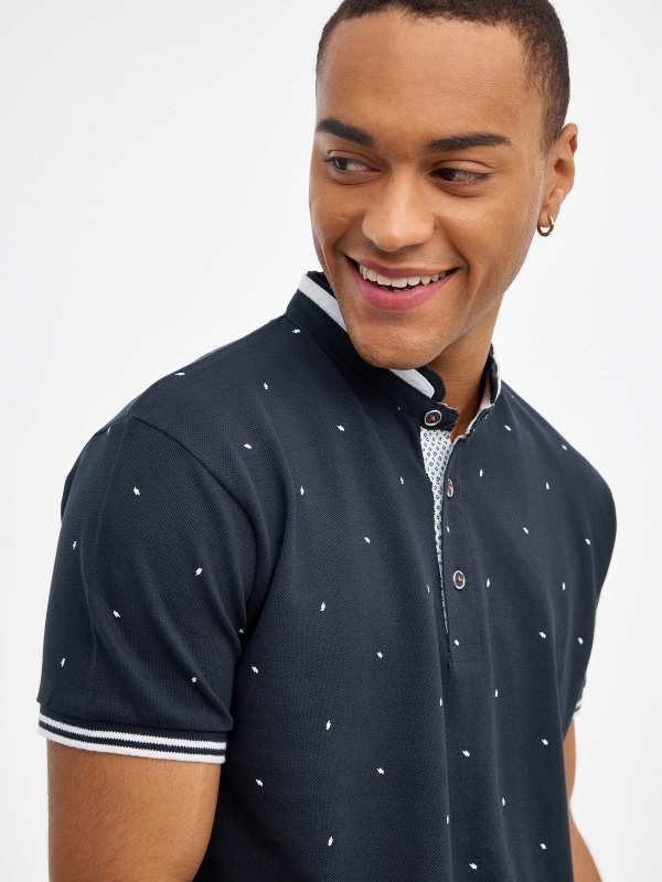 Mini-geometric print polo shirt navy detail view