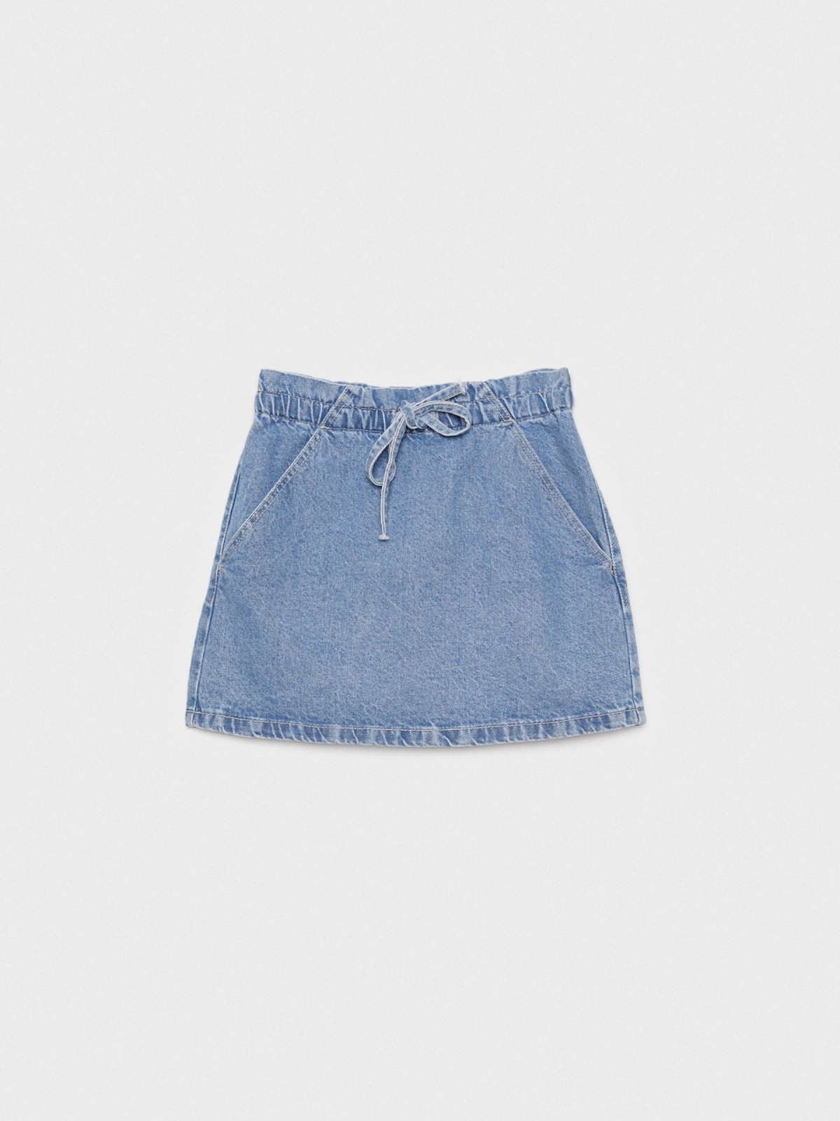 Denim skirt with elastic waistband blue front detail view