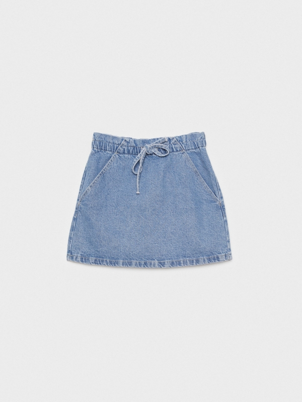 Denim skirt with elastic waistband blue front detail view