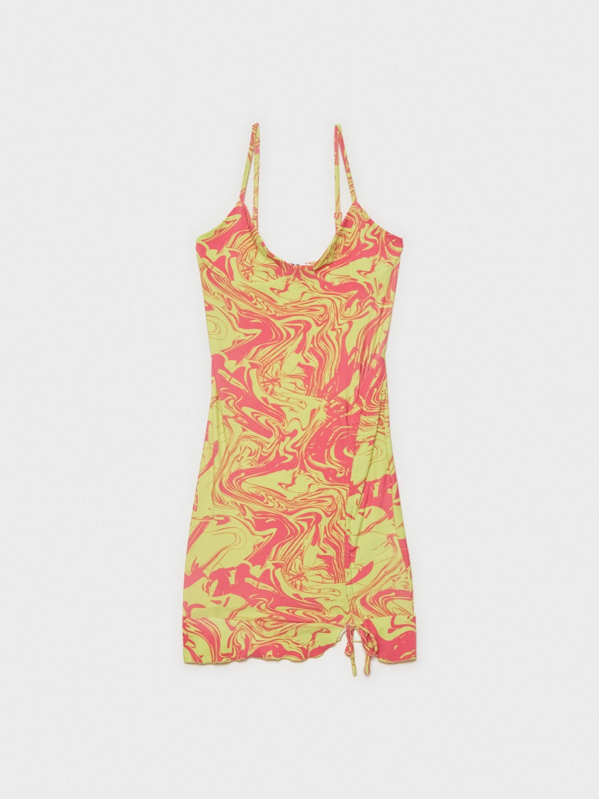  Mini print wave dress coral