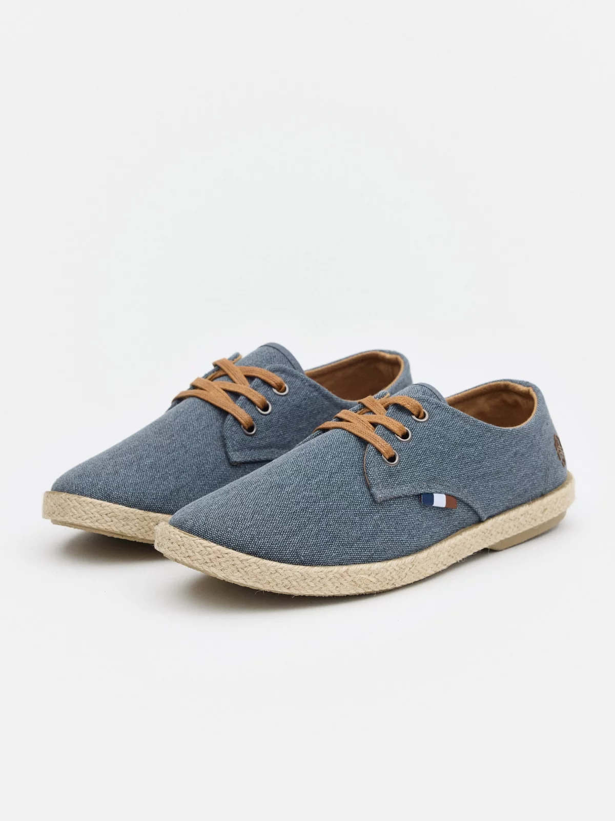 Tela lavada juta espadrilles índigo vista frontal 45º