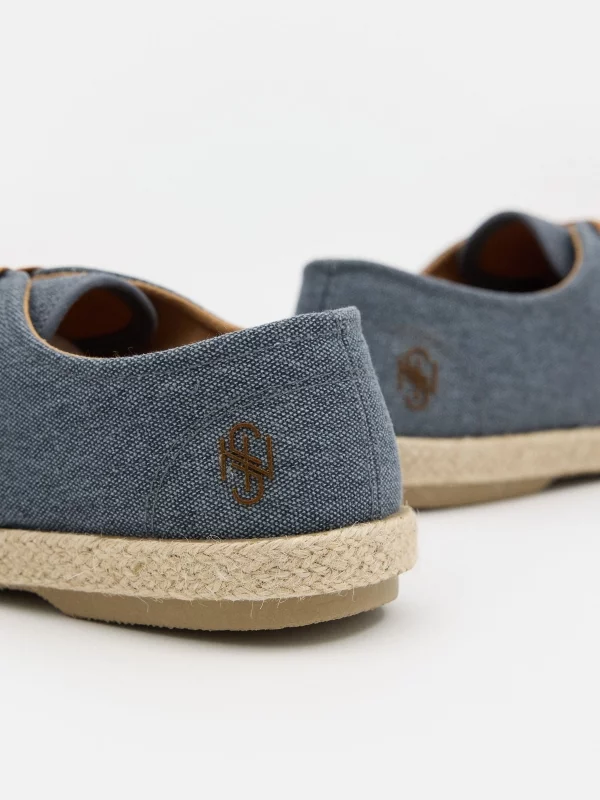 Tela lavada juta espadrilles índigo vista detalhe