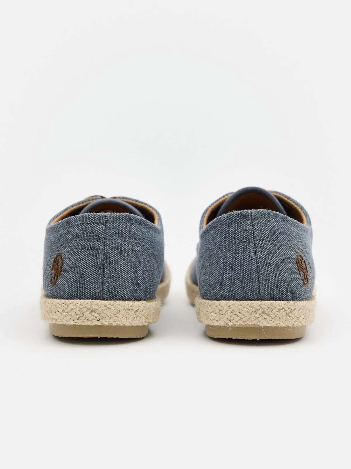 Tela lavada juta espadrilles índigo vista detalhe