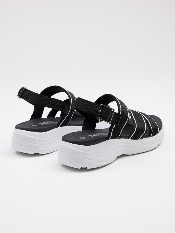 Sport platform sandal black 45º back view