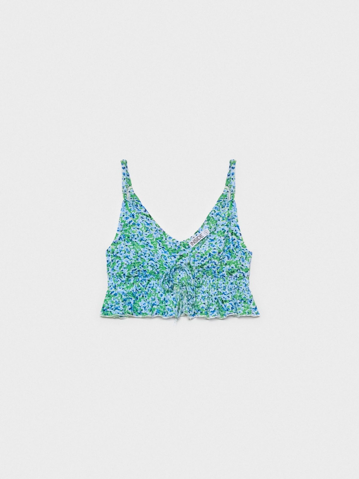  Crop Top impressão tirantes florais azul claro