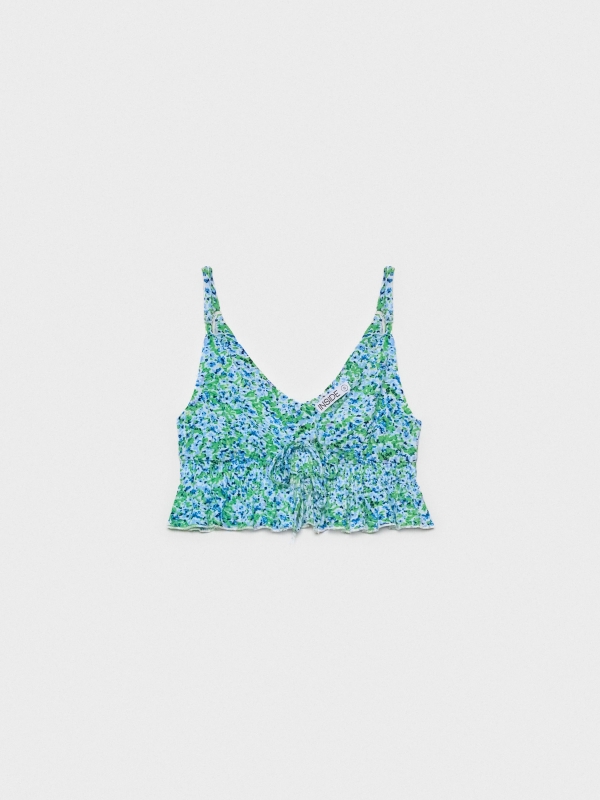  Crop Top impressão tirantes florais azul claro