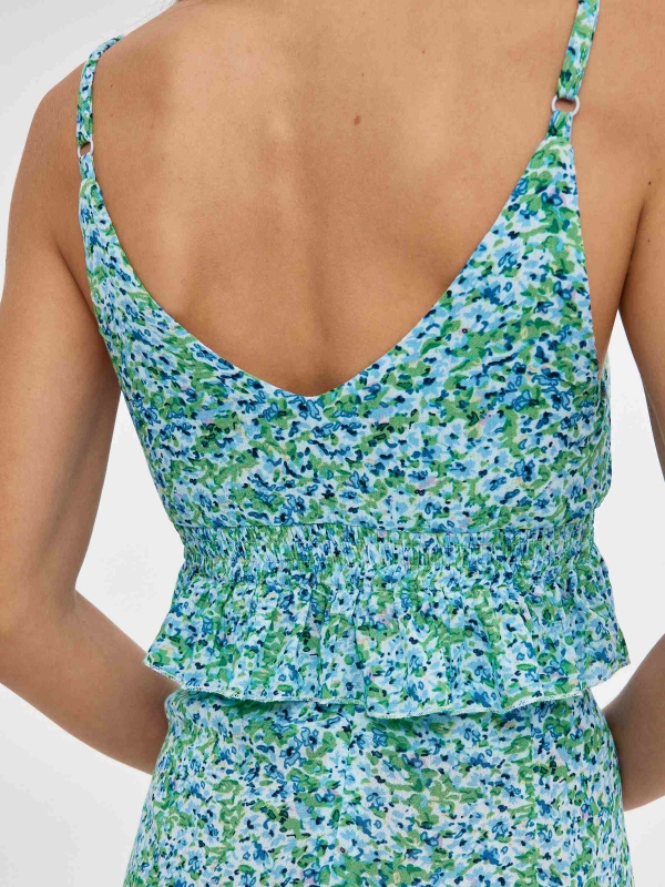 Crop Top impressão tirantes florais azul claro vista detalhe