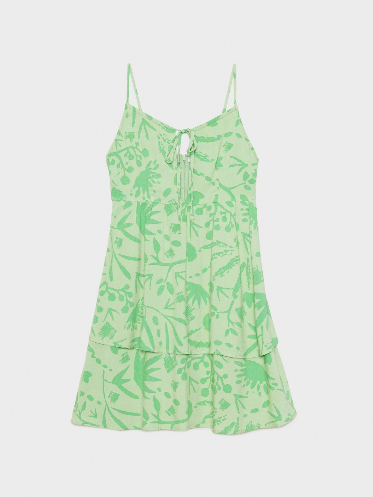  Vestido mini print con volante verde claro