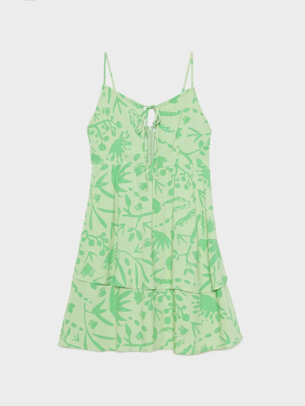  Vestido mini print con volante verde claro