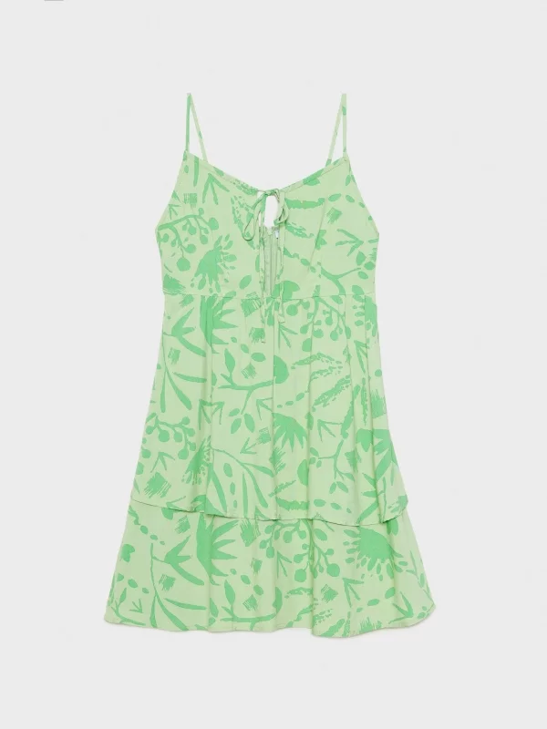  Vestido mini print con volante verde claro