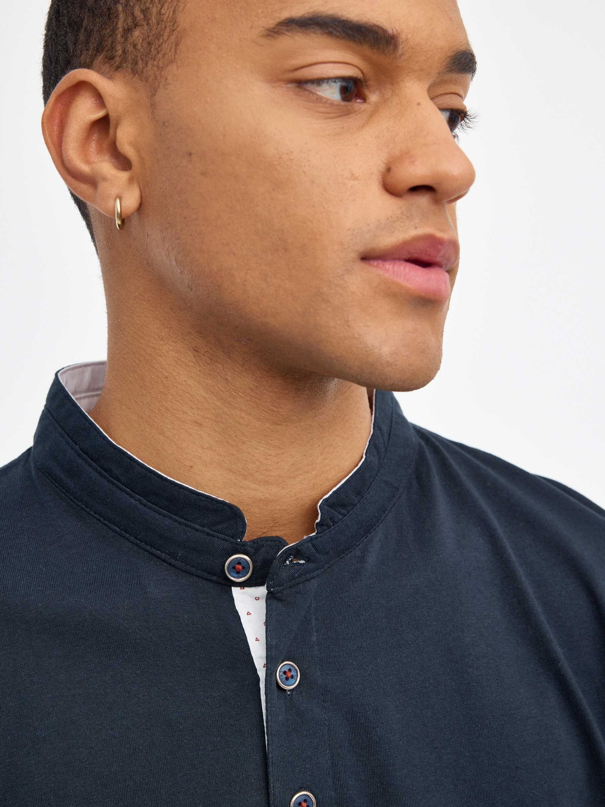 Mao color block polo shirt navy detail view