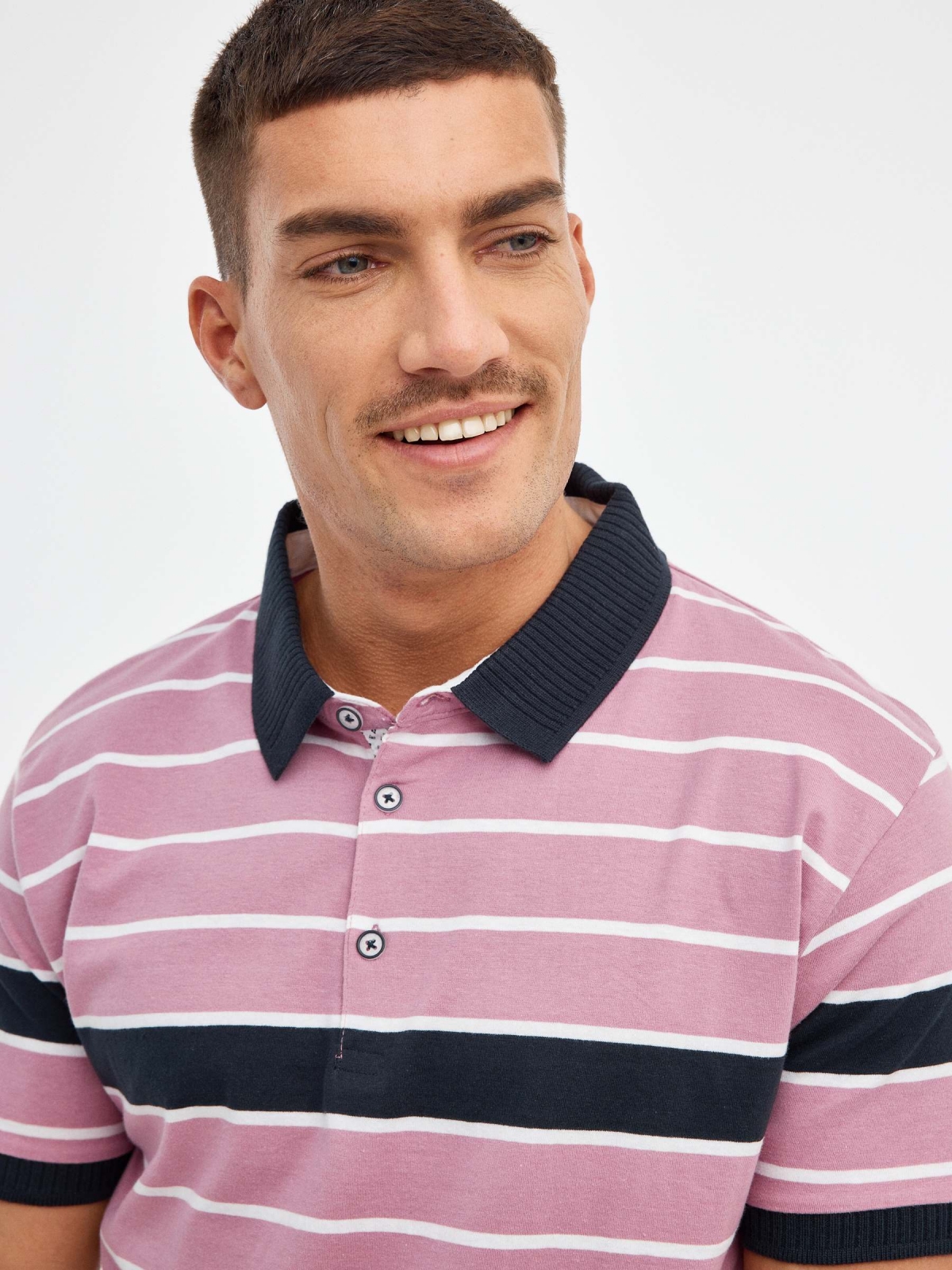 Contrast striped polo shirt purple detail view