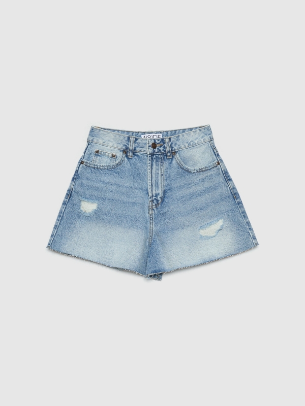 High rise mom shorts blue front detail view