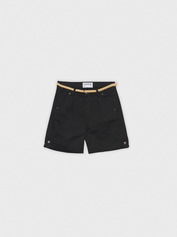  Shorts com cinto trançado preto
