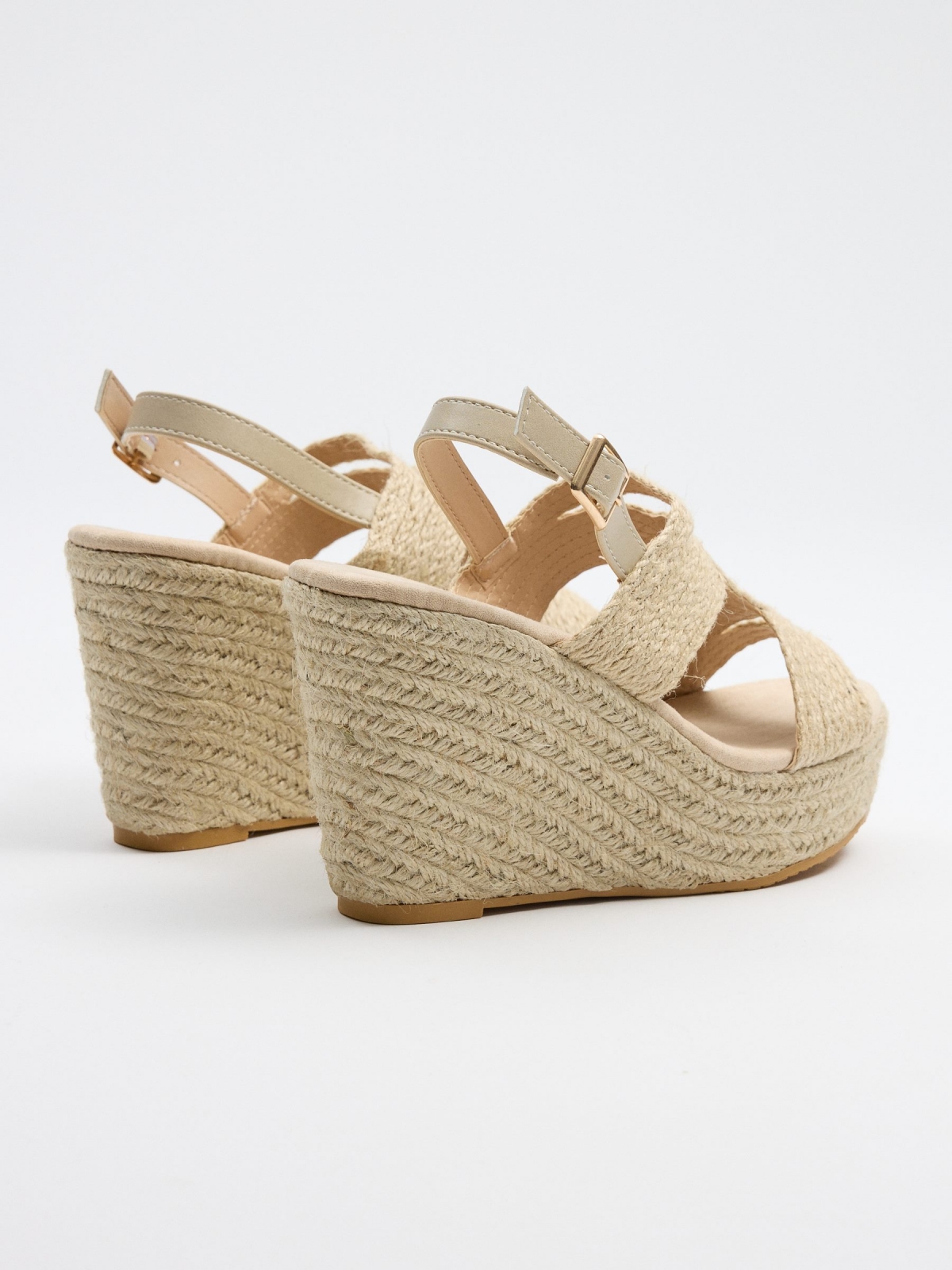 Jute wedge sandal sand 45º back view