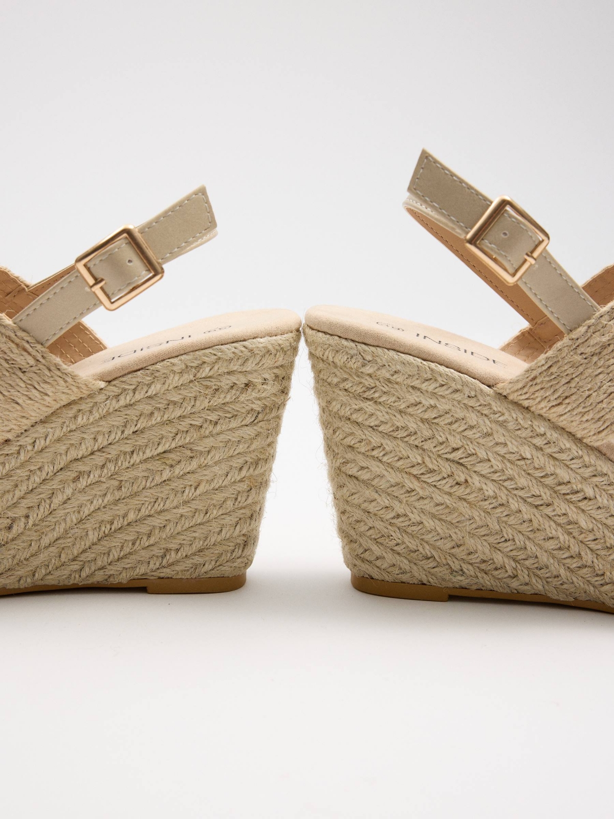 Jute wedge sandal sand detail view