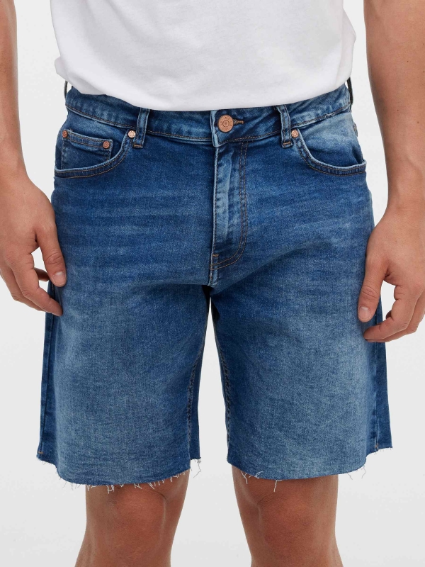 Blue regular denim Bermuda shorts blue back detail view