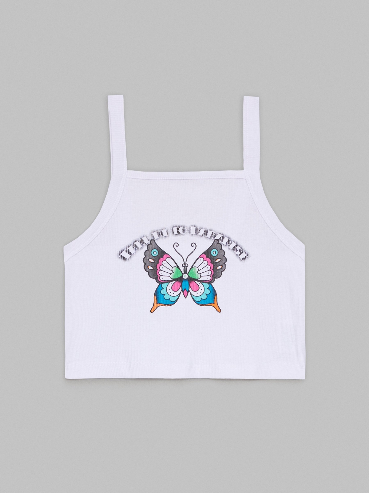  Crop top de borboletas branco