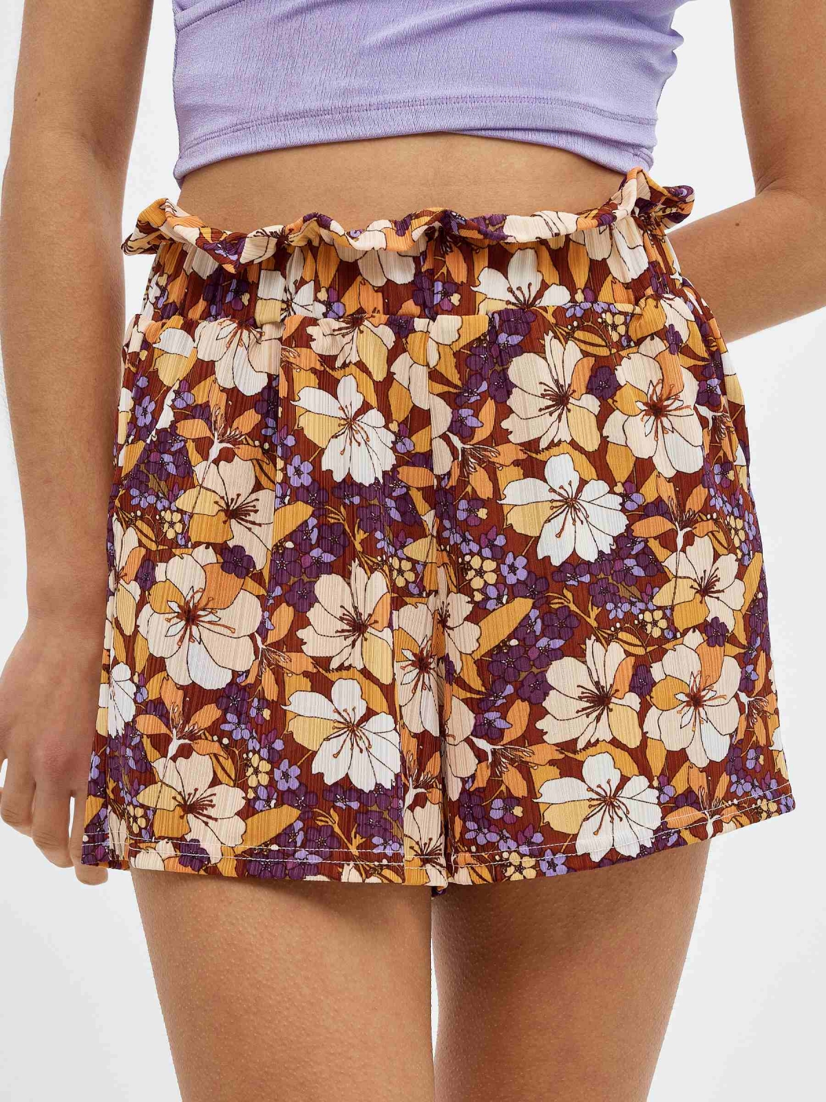 Shorts de impressão fluida marrom vista detalhe