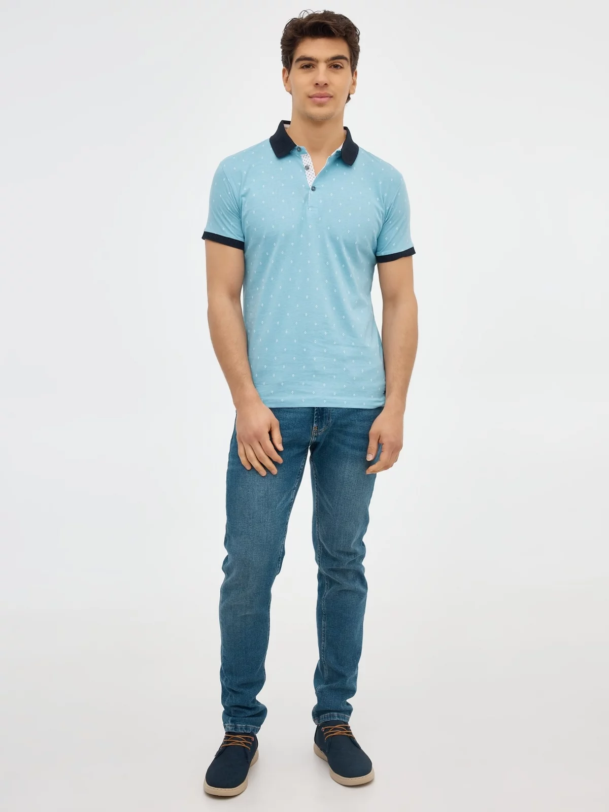 Polo mini print azul claro vista general frontal