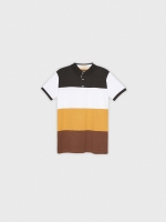 %Pto% Polo de rayas con botones marrón oscuro