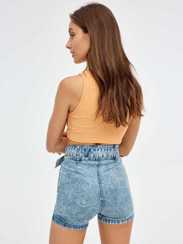 Denim shorts with belt light blue middle back view