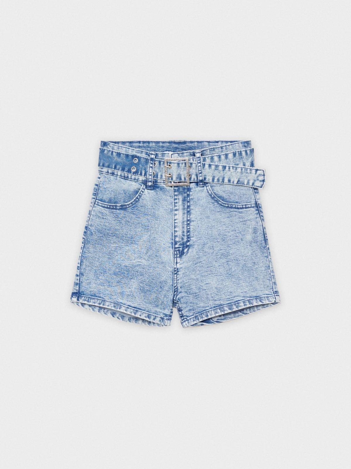  Shorts denim con cinturón azul claro