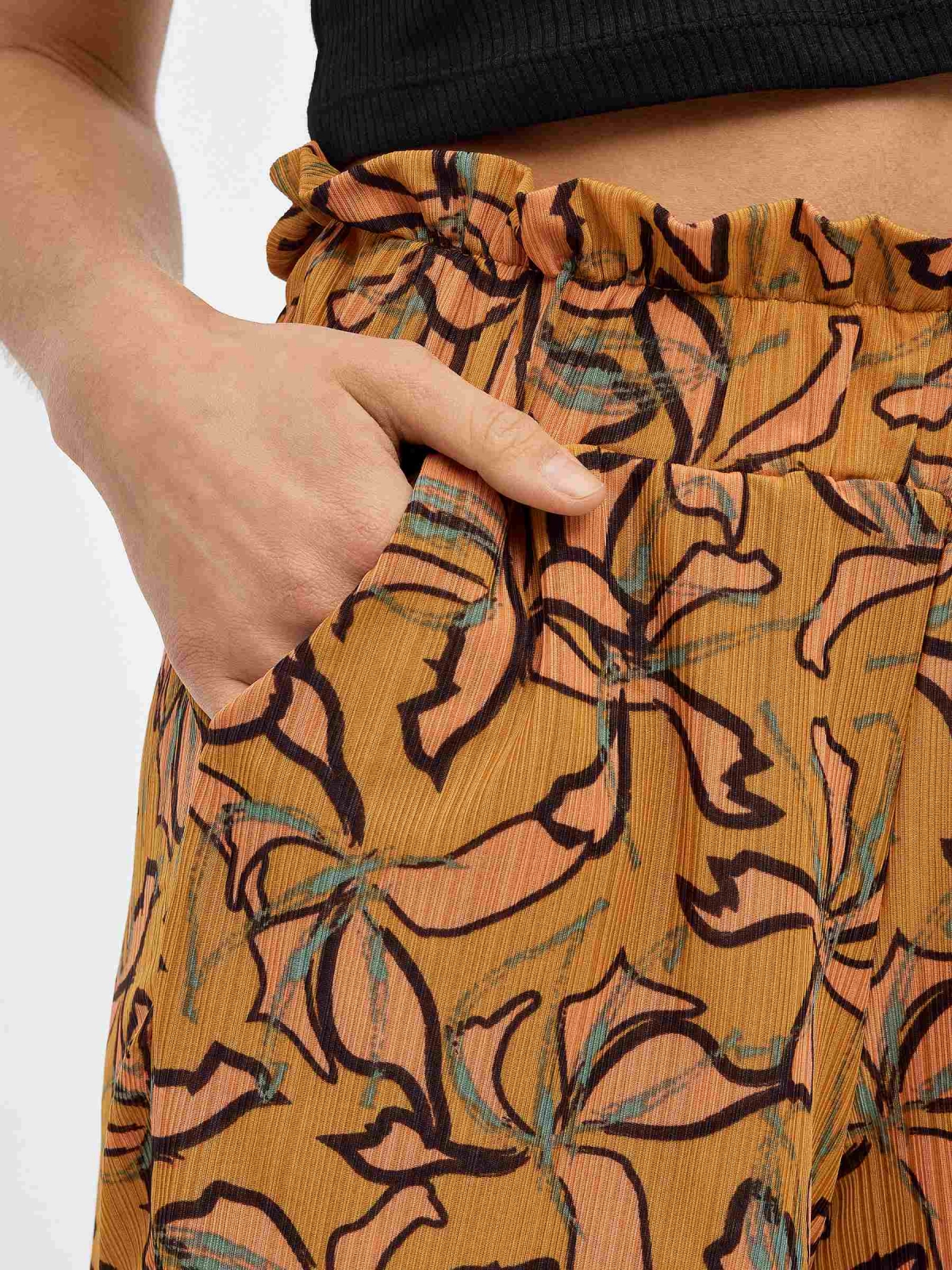 Fluid print shorts ochre detail view