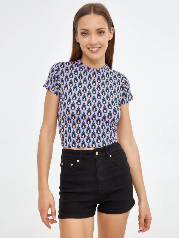 Shorts slim high rise preto vista meia frontal