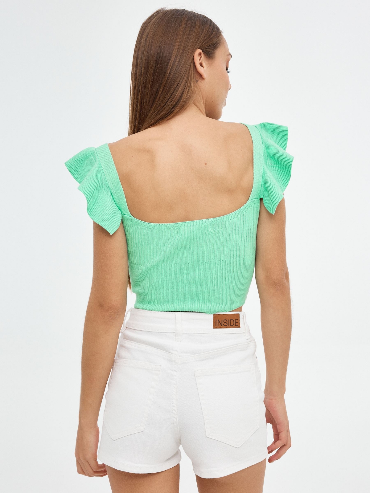 Shorts slim high rise white middle back view
