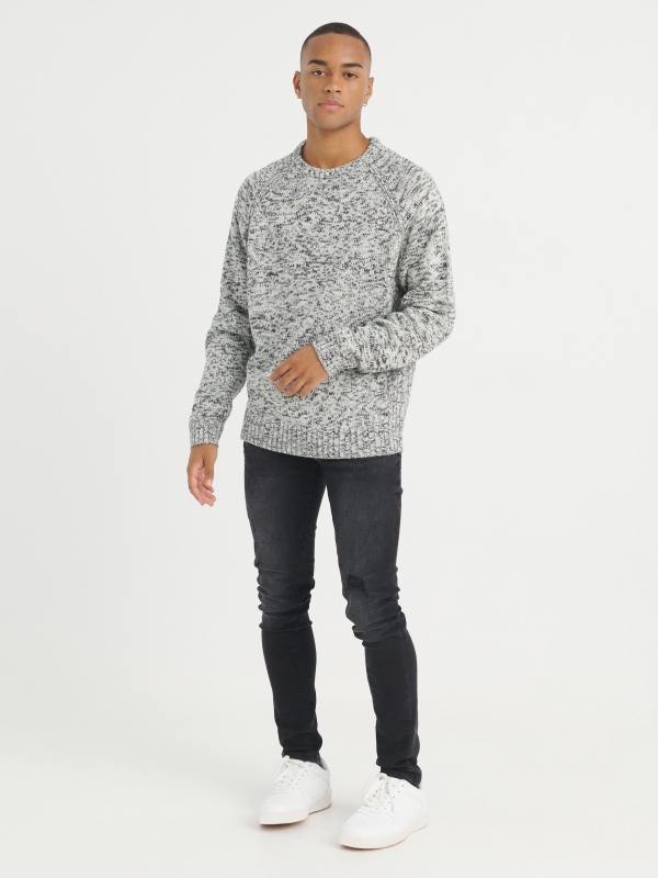 Marbled knitted sweater light grey front view